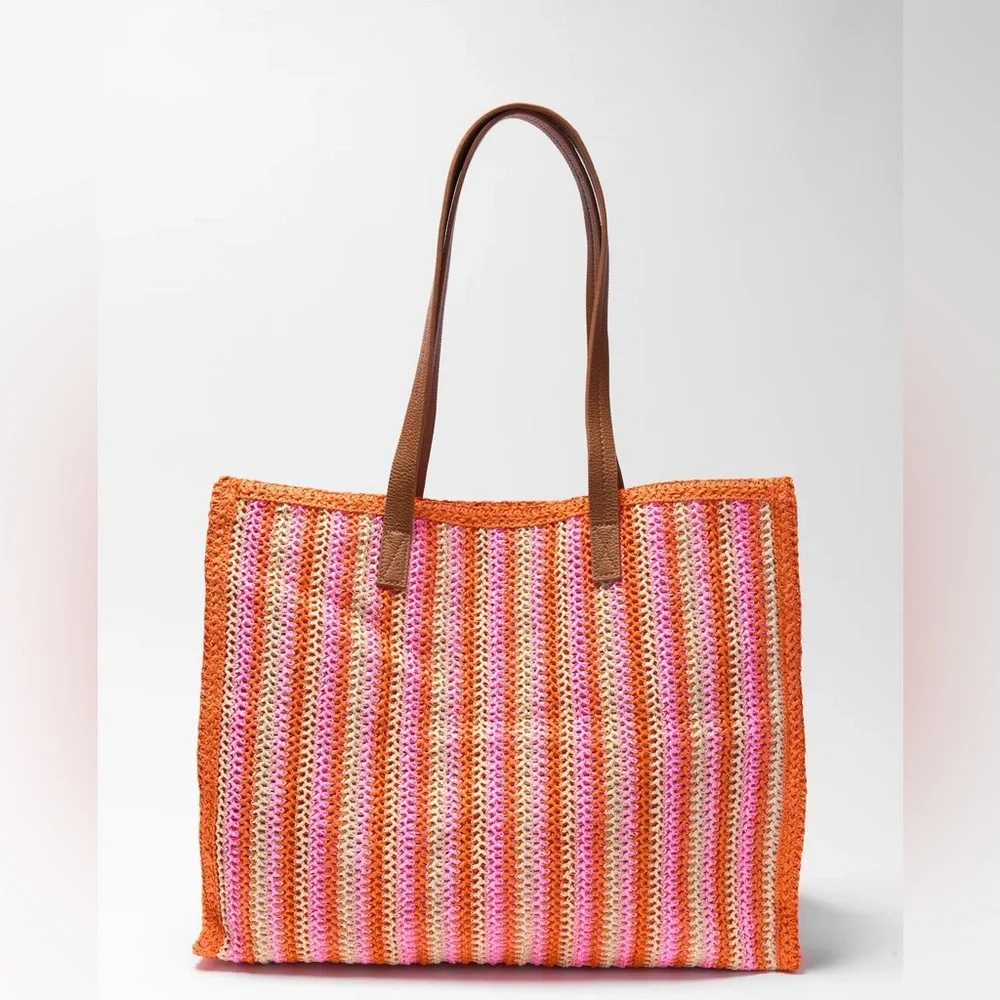 Shiraleah Maya Orange Woven Tote – NWT | Raffia Beach Pool Bag - Picture 1 of 7